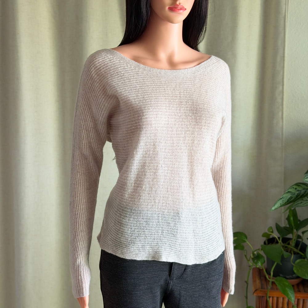 Joie Womens 100% Cashmere Sweater S Ribbed Scoop Neck Beige Minimalist Neutral